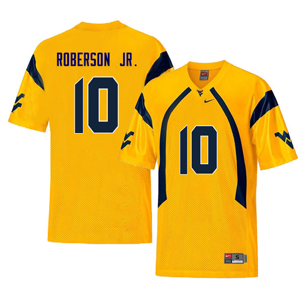 Men #10 Reggie Roberson Jr. West Virginia Mountaineers Retro College Football Jerseys Sale-Yellow - Click Image to Close